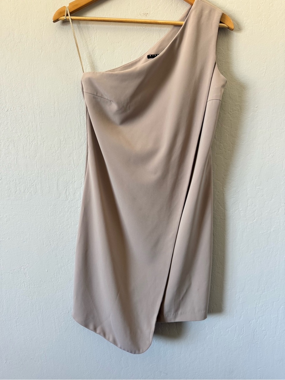 Sisley Chic One-Shoulder Asymmetrical Taupe Mini Dress Size Small